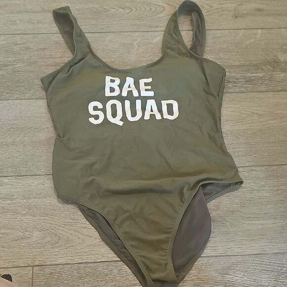 2 Nwt Swimsuits Green BAE SQUAD & #Fab Navy Blue Swimsuit - Picture 1 of 6